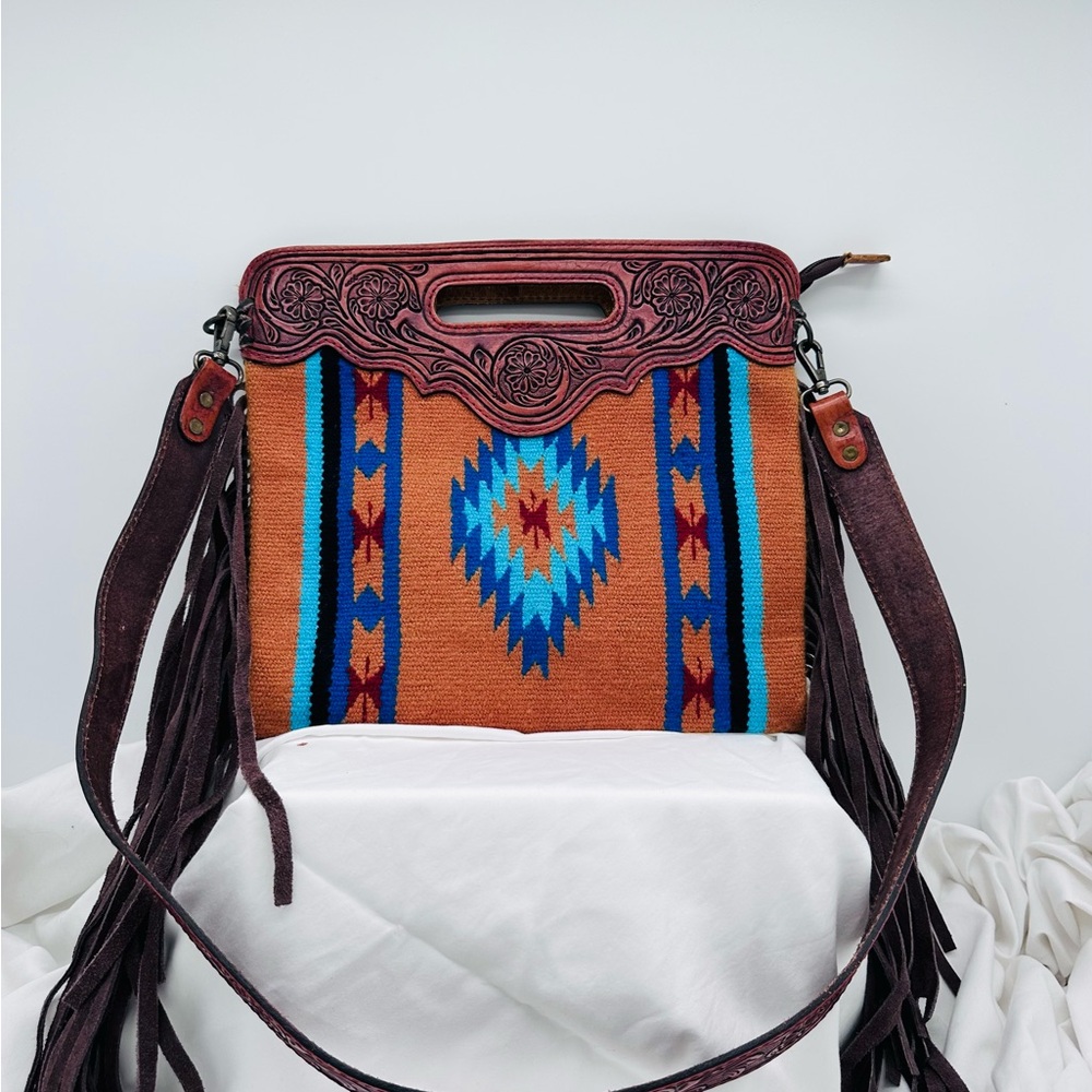American Darling Saddle Blanket Fringe Handbag With Long Belt Stap